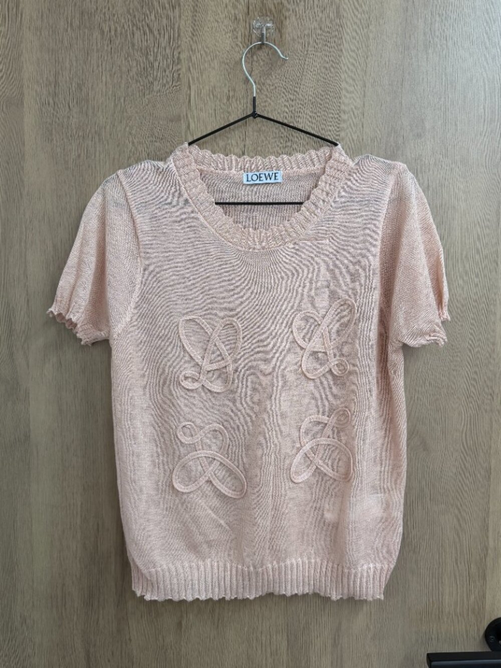 🌸Loewe Blush Pink Anagram Ribbon Knit Short Sleeve Top